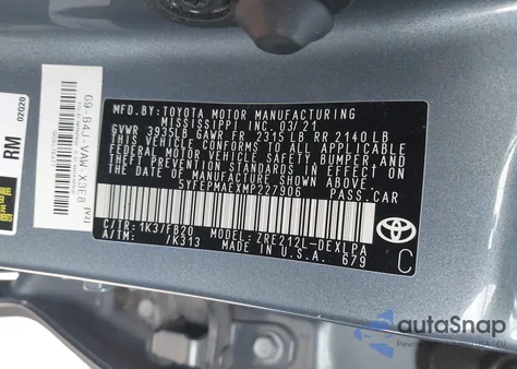 2021 Toyota Corolla Le from USA, damaged, VIN 5YFEPMAEXMP227906